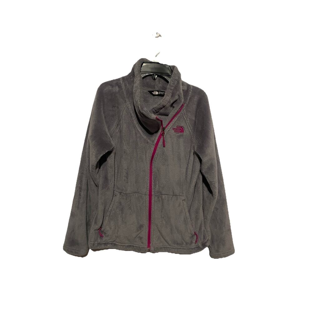 The North Face Grey Teddy Fleece Jacket women Pink Zipper‎ Size Small